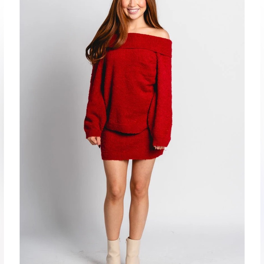 NEW Ruby Red Fuzzy Sweater and Skirt Set